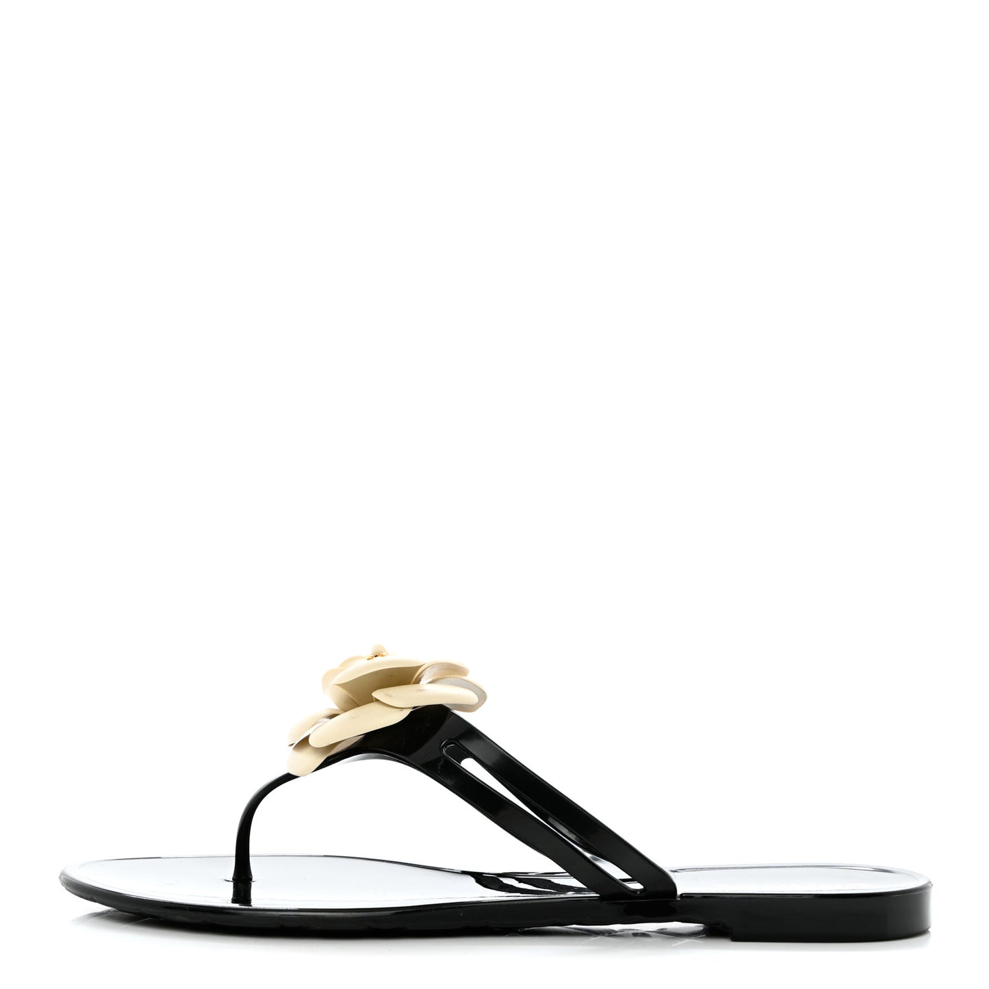 Jelly Quilted Camellia Thong Sandals 41 Black White