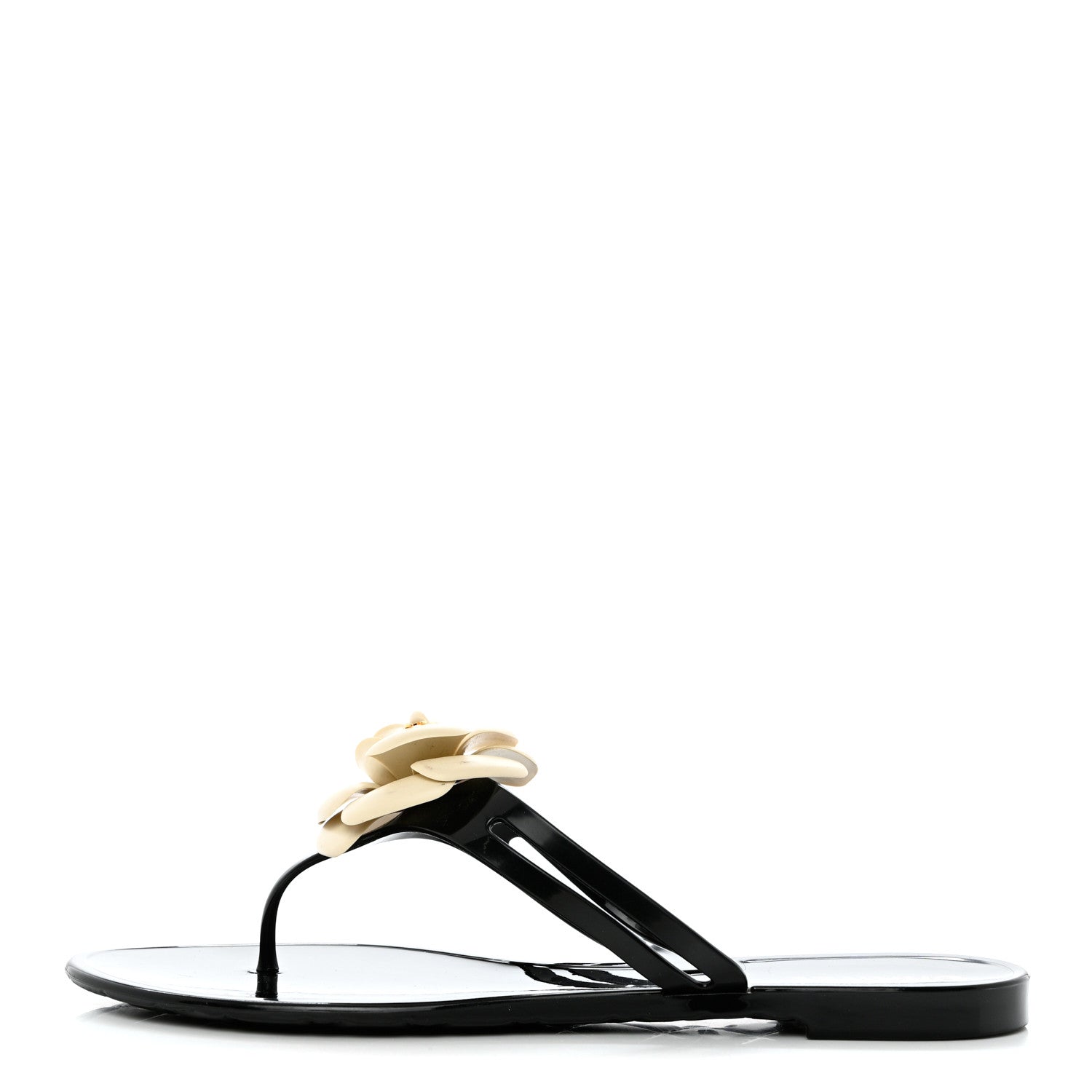 Chanel Jelly Quilted Camellia Thong Sandals 41 Black White 1 of 8