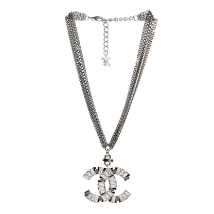 Chanel Baguette Crystal CC Multi Strand Pendant Necklace Silver 3 of 4