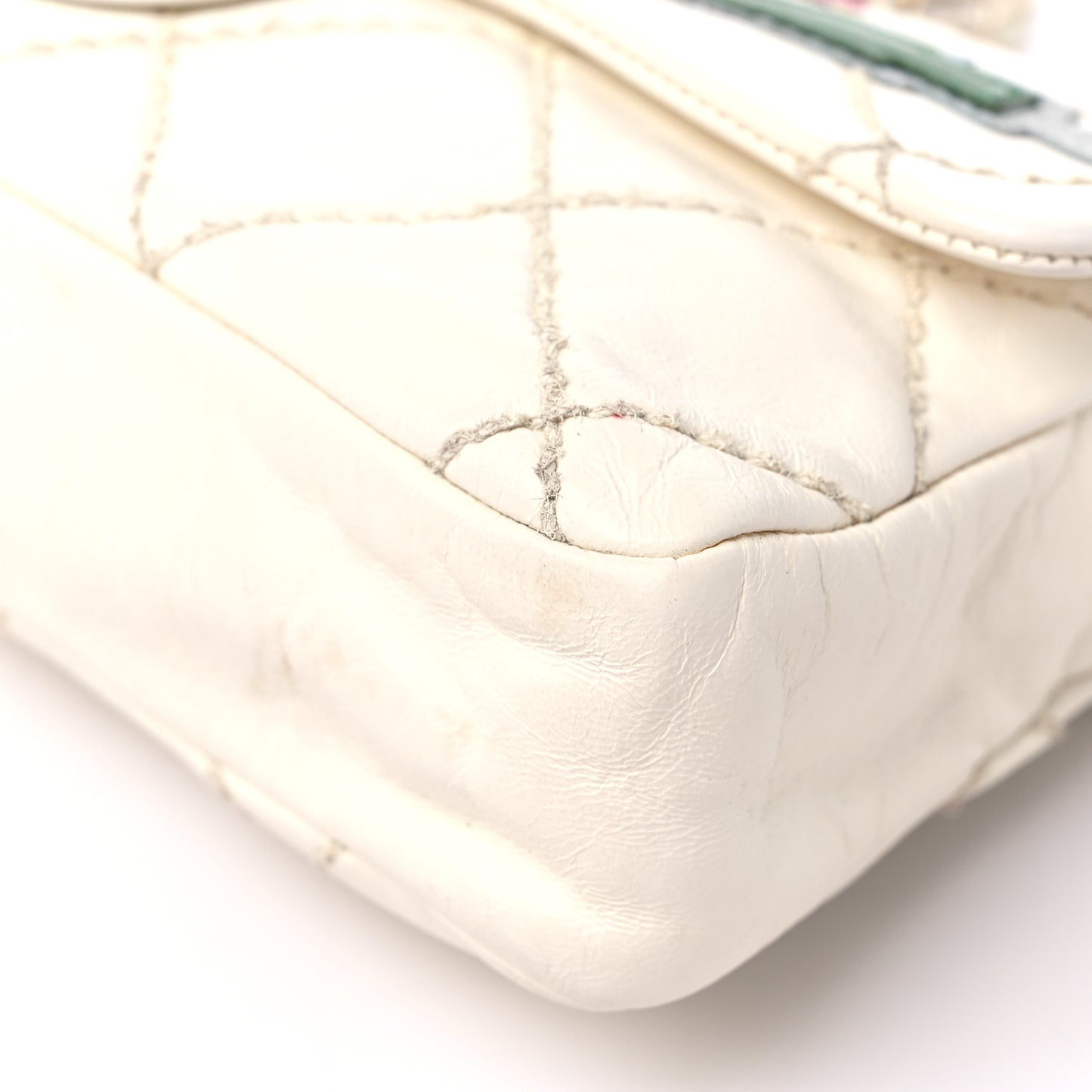 Lambskin Quilted Flower Patch Single Flap White