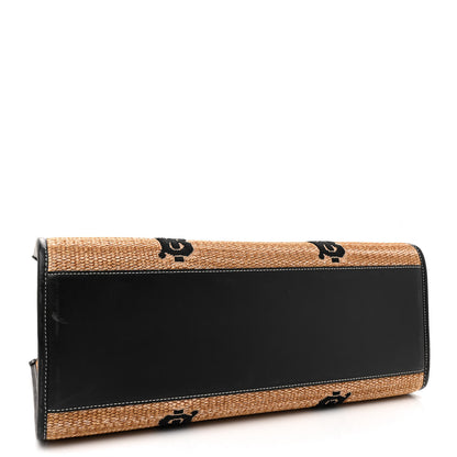 Burberry Raffia Calfskin Medium Freya Tote Natural Black 4 of 12