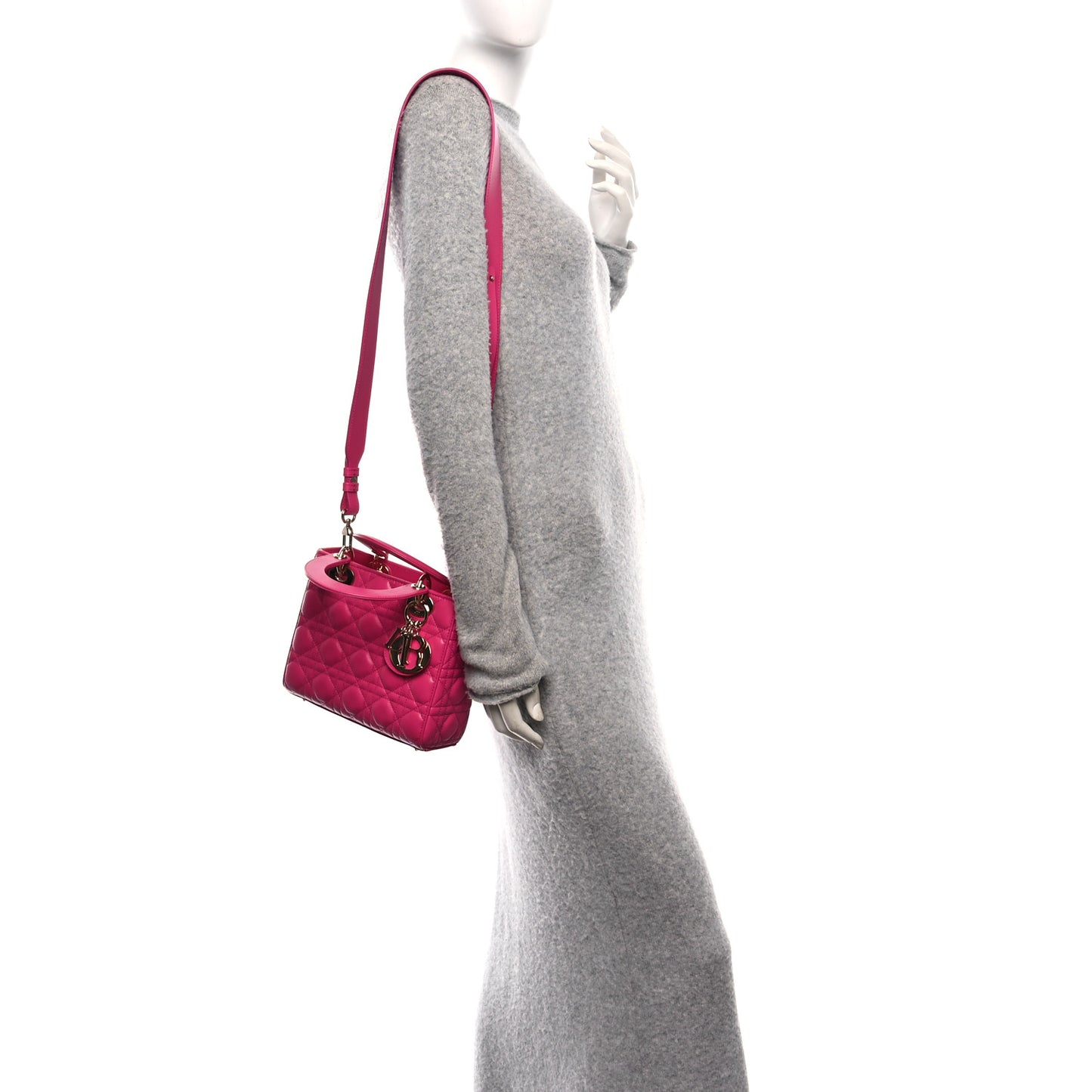 Lambskin Cannage Small My ABCDior Lady Dior Fuchsia