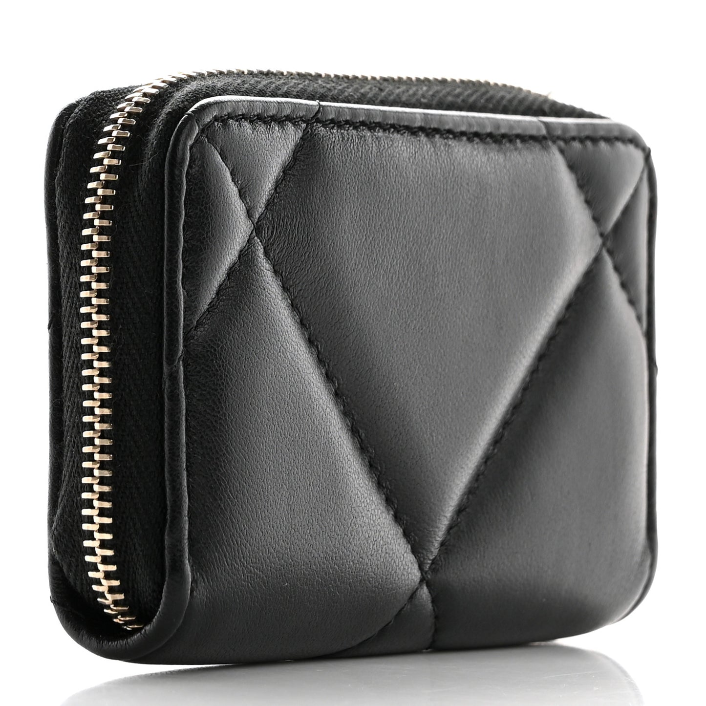 Lambskin Quilted Chanel 19 Zip Around Coin Purse Wallet Black