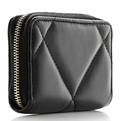 Chanel Lambskin Quilted Chanel 19 Zip Around Coin Purse Wallet Black 3 of 9