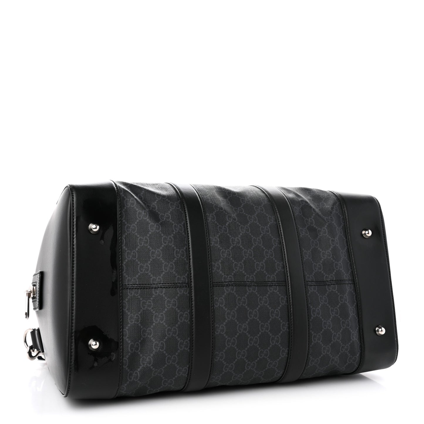 Soft GG Supreme Calfskin Web Medium Carry On Duffle Bag Black Grey