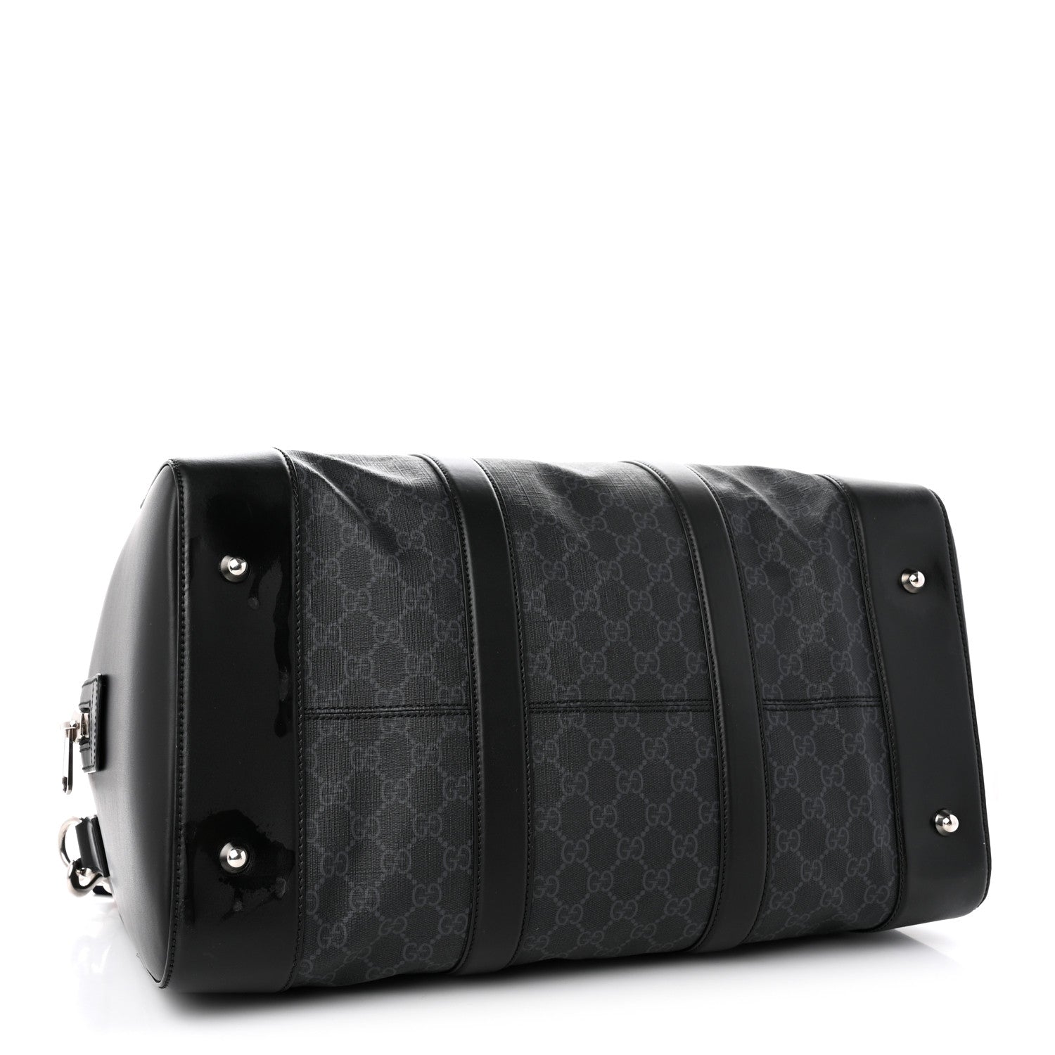 Gucci Soft GG Supreme Calfskin Web Medium Carry On Duffle Bag Black Grey 3 of 18