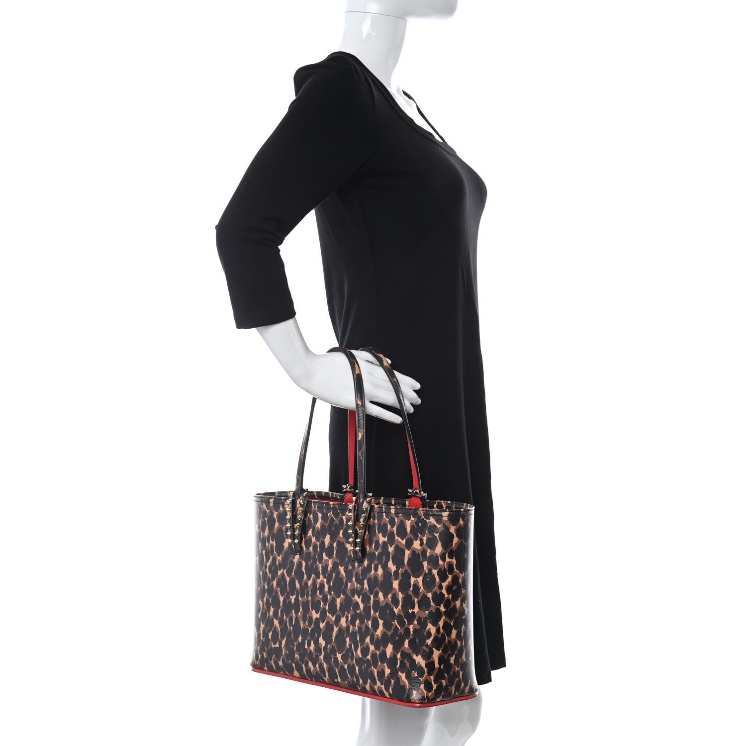 Christian Louboutin Calfskin Leopard Print Spikes Small East West Cabata Tote Brown 2 of 17