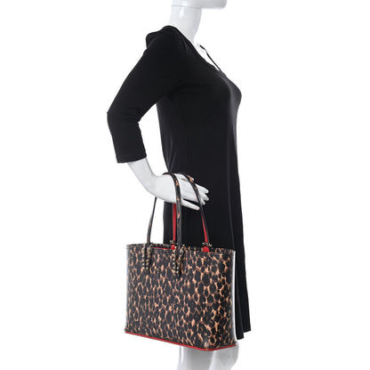 Christian Louboutin Calfskin Leopard Print Spikes Small East West Cabata Tote Brown 2 of 17