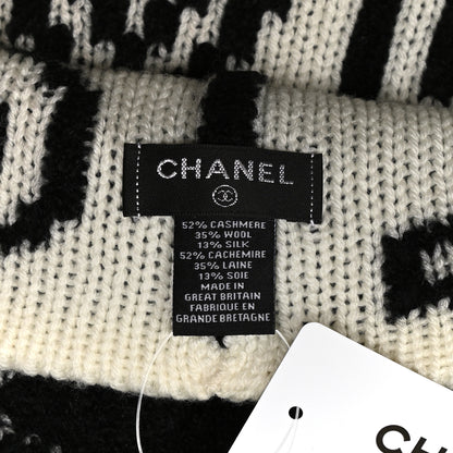 Chanel Cashmere Wool Silk Logo Beanie Hat Black White 4 of 4