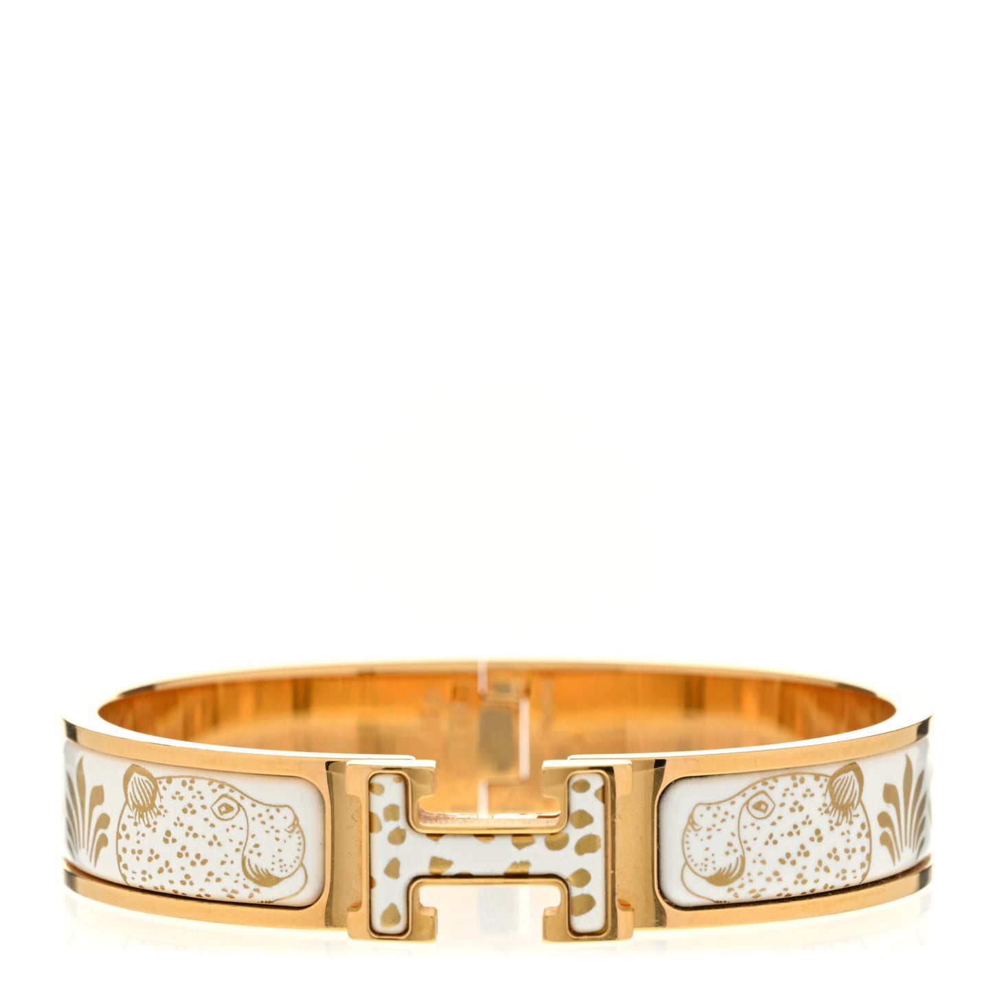 Enamel Printed Narrow Leopards Clic Clac H Bracelet PM Jaune Or White
