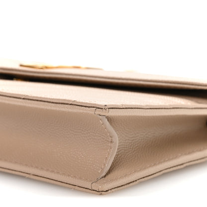 Saint Laurent Grain De Poudre Matelasse Chevron Monogram Envelope Chain Wallet Dark Beige 10 of 11
