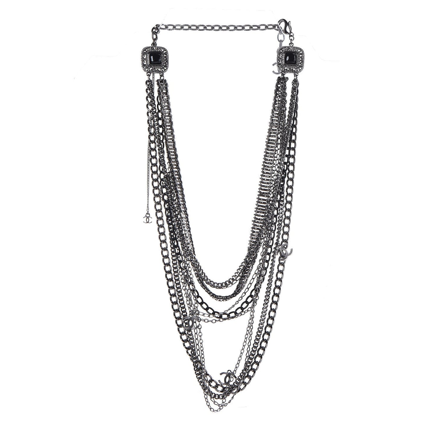 Gripoix CC Long Multistrand Necklace Ruthenium Black