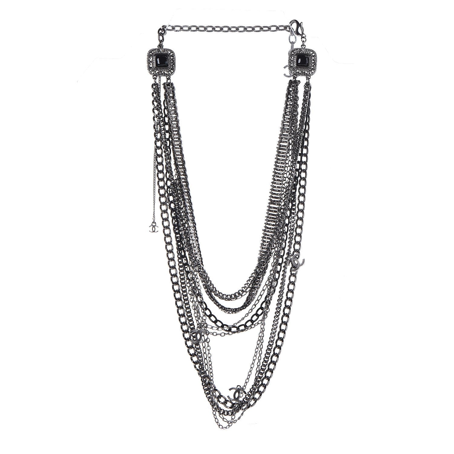 Chanel Gripoix CC Long Multistrand Necklace Ruthenium Black 3 of 5