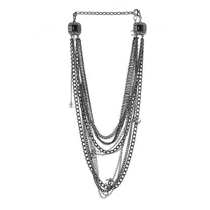 Chanel Gripoix CC Long Multistrand Necklace Ruthenium Black 3 of 5