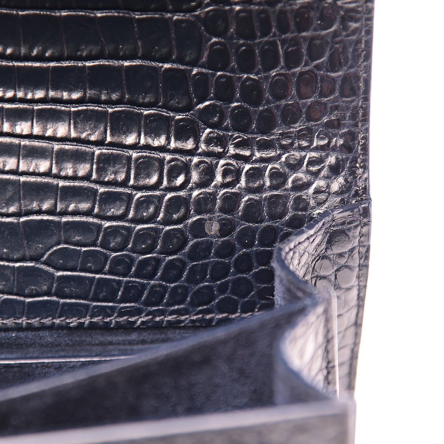 Saint Laurent Calfskin Crocodile Embossed Medium Monogram Sunset Navy 9 of 12