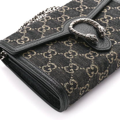 Gucci Jacquard Black Denim GG Monogram Mini Dionysus Chain Wallet Black Ivory 9 of 10