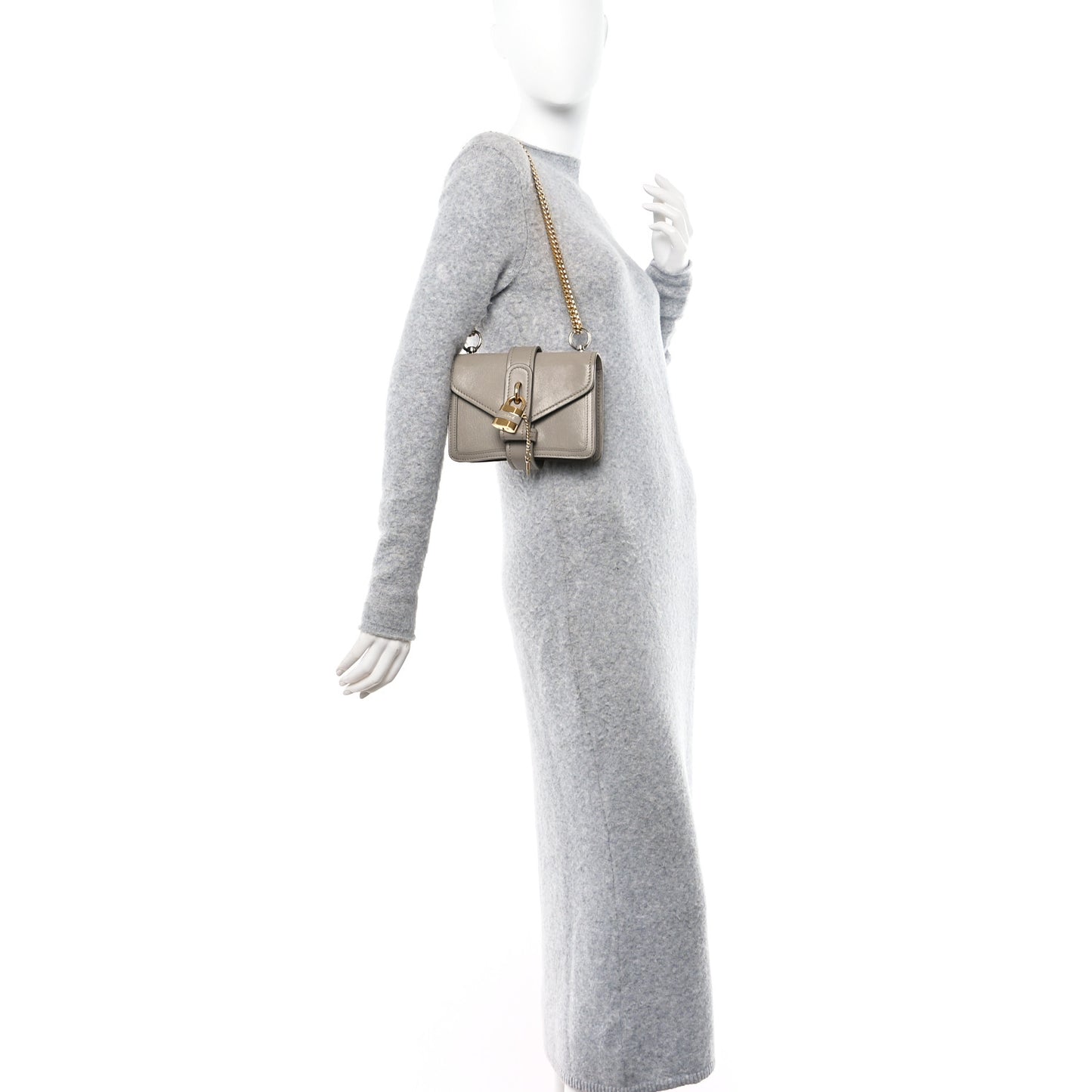 Shiny Goatskin Calfskin Mini Aby Chain Shoulder Bag Motty Grey