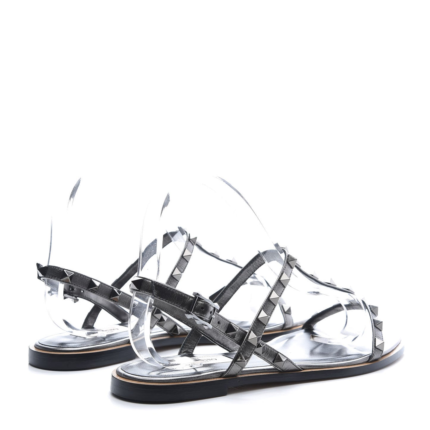 Metallic Nappa Rockstud T-Strap Slingback Flat Sandals 39 Rutenio