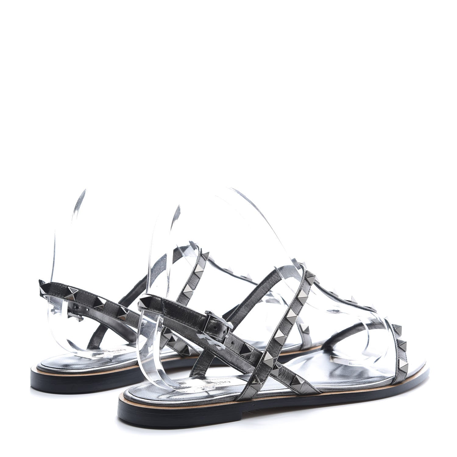 Valentino Garavani Metallic Nappa Rockstud T-Strap Slingback Flat Sandals 39 Rutenio 4 of 9