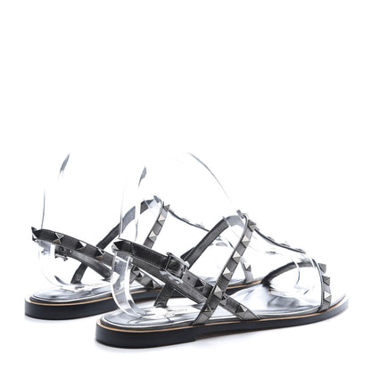 Valentino Garavani Metallic Nappa Rockstud T-Strap Slingback Flat Sandals 39 Rutenio 4 of 9