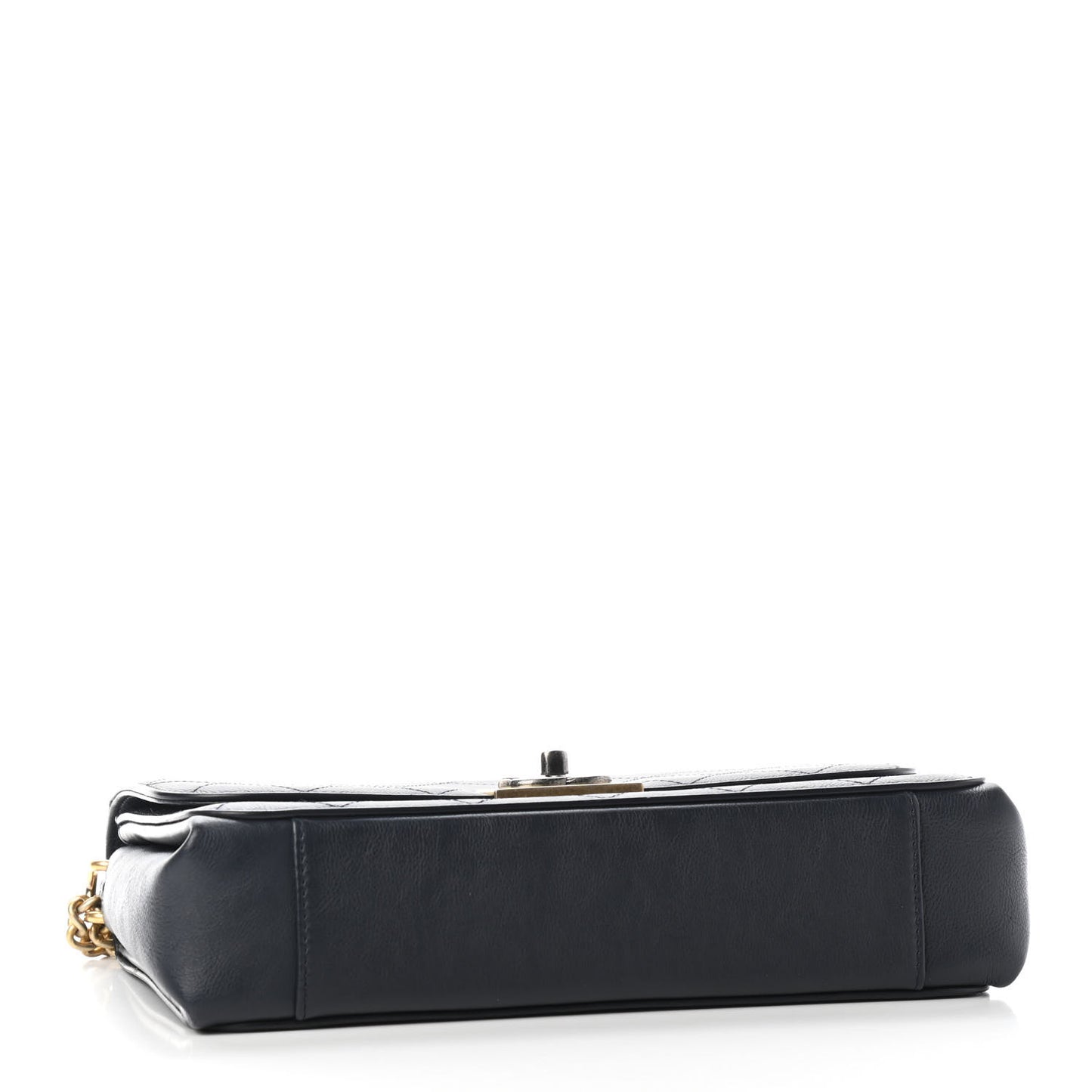 Calfskin Stitched Straight Lines Flap Navy