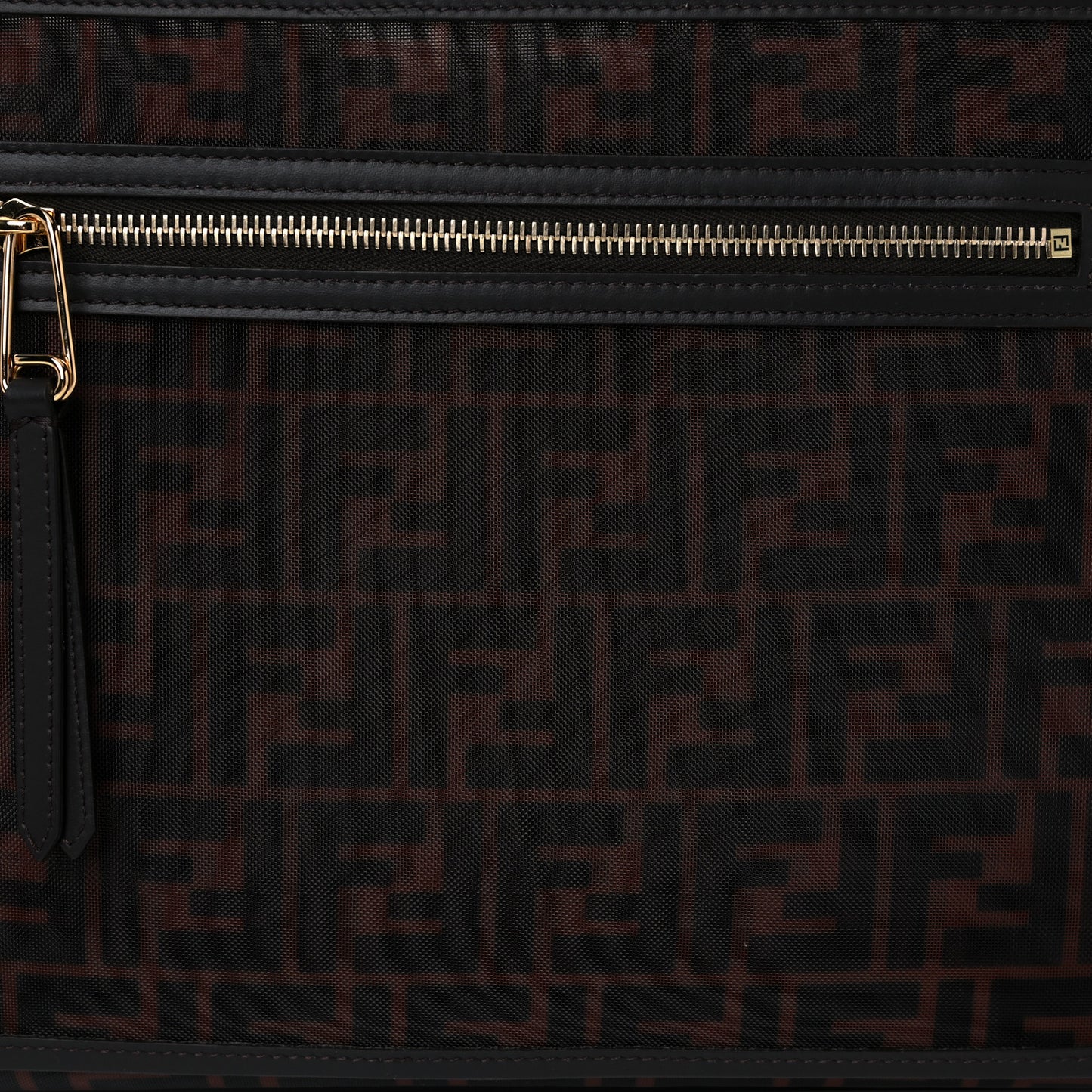 Mesh Vitello Century Cuoio FF 1974 Medium Runaway Shopper Tote Marrone Black Ebano