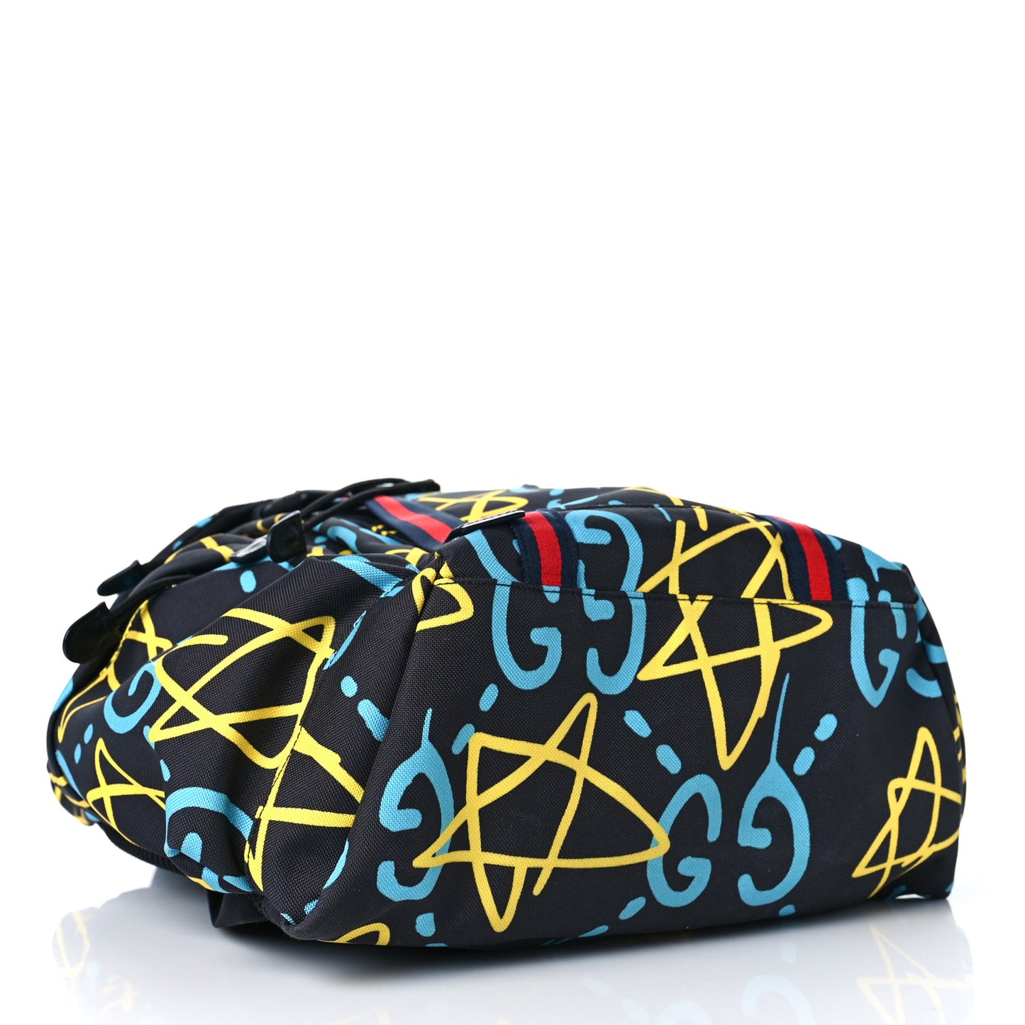 Techno Canvas GucciGhost Double Buckle Backpack Black New Acquamarine
