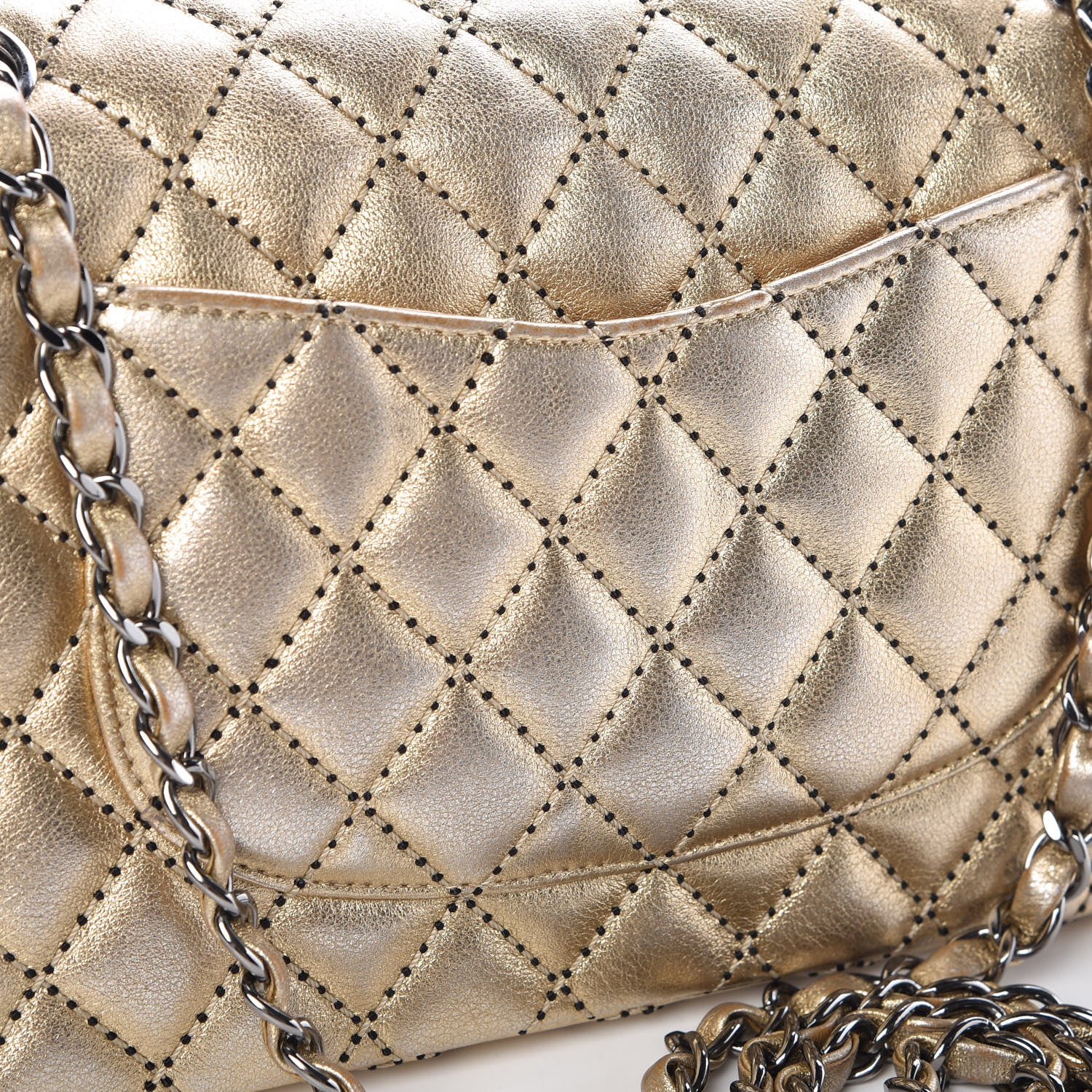 Chanel Metallic Washed Lambskin Quilted Medium Double Flap Dark Gold Black 17 of 18