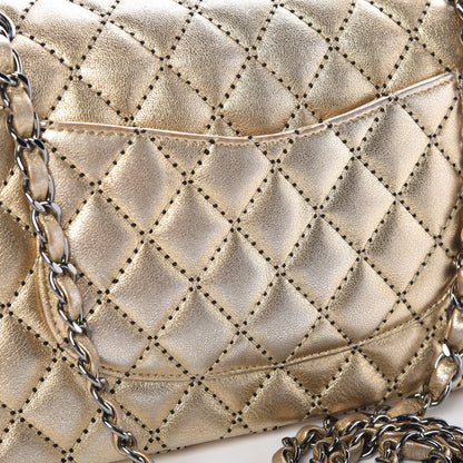 Chanel Metallic Washed Lambskin Quilted Medium Double Flap Dark Gold Black 17 of 18