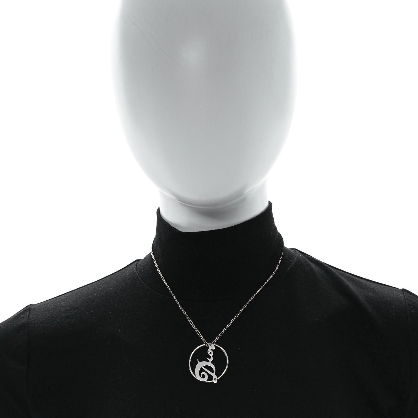 Metal Logo Round Necklace Silver