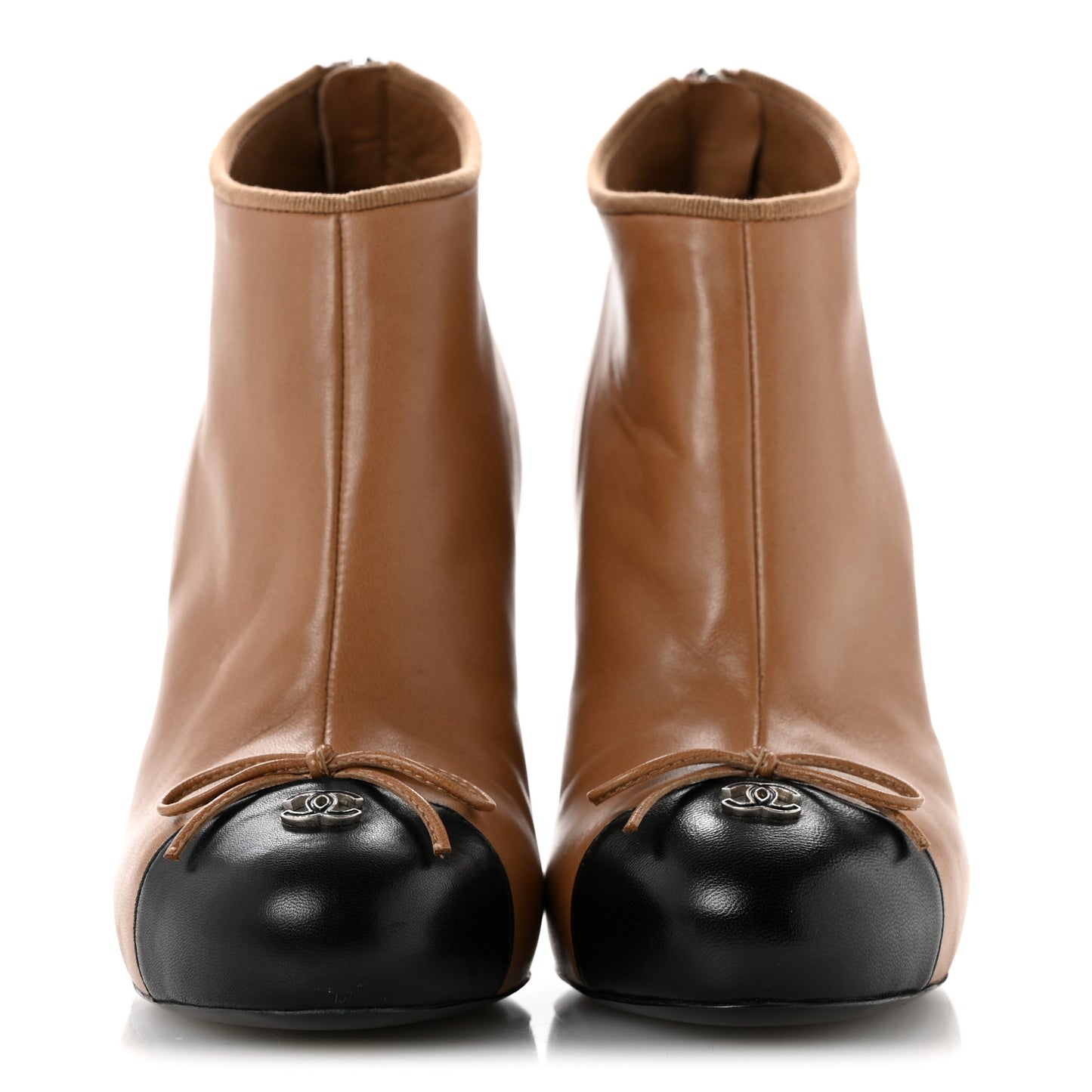 Lambskin CC Bow Cap Toe Short Boots 37 Marron Clair Black