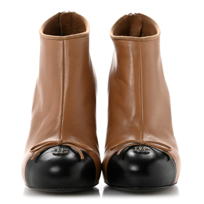 Chanel Lambskin CC Bow Cap Toe Short Boots 37 Marron Clair Black 3 of 9