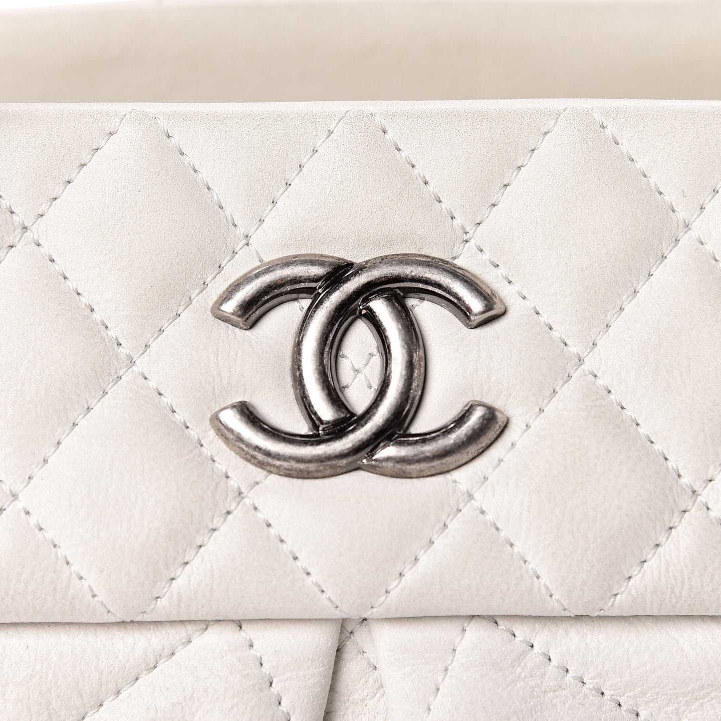 Iridescent Calfskin Chic Quilt Bowling Bag White