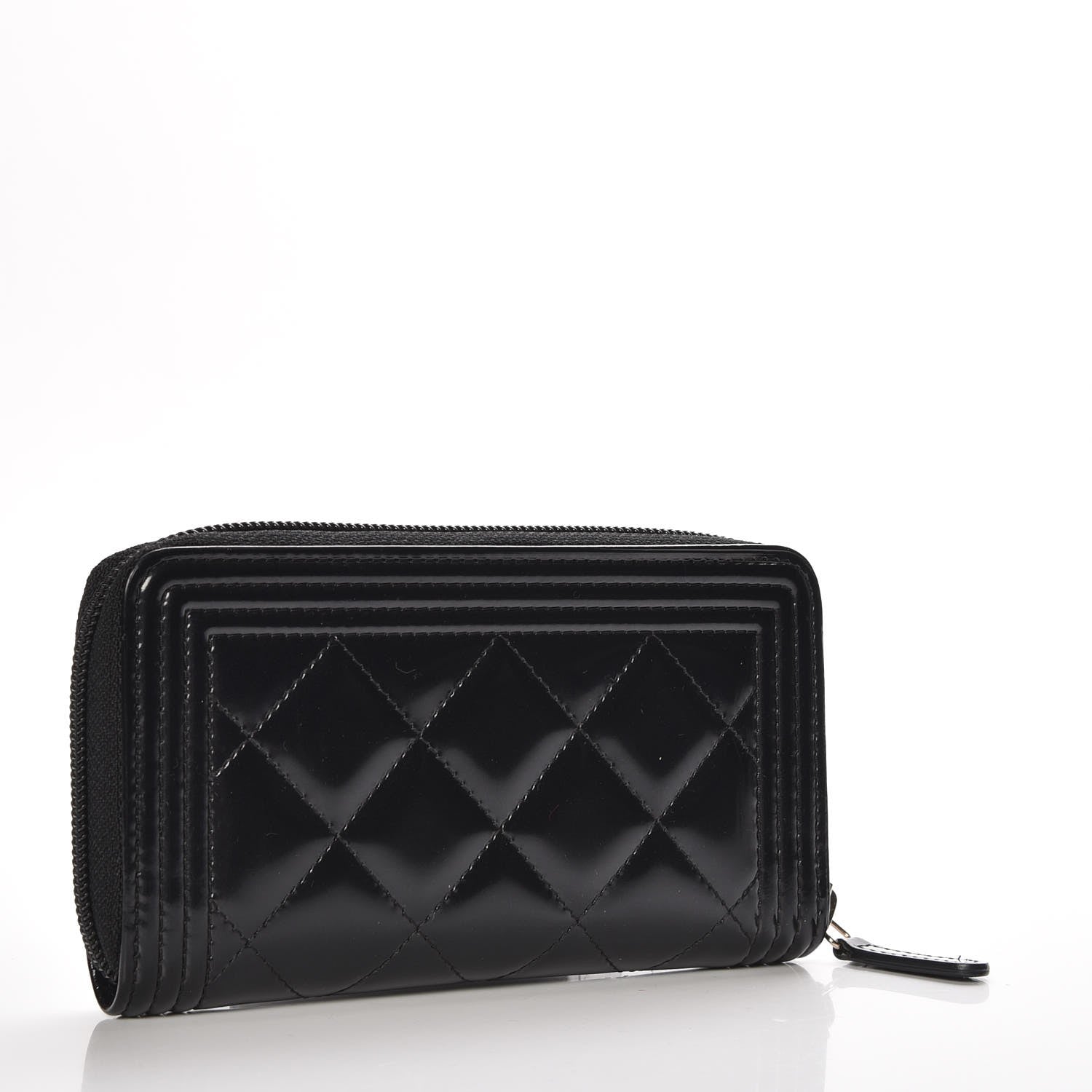 Chanel Glazed Calfskin Quilted Small Boy Zip Around Wallet Black 3 of 9