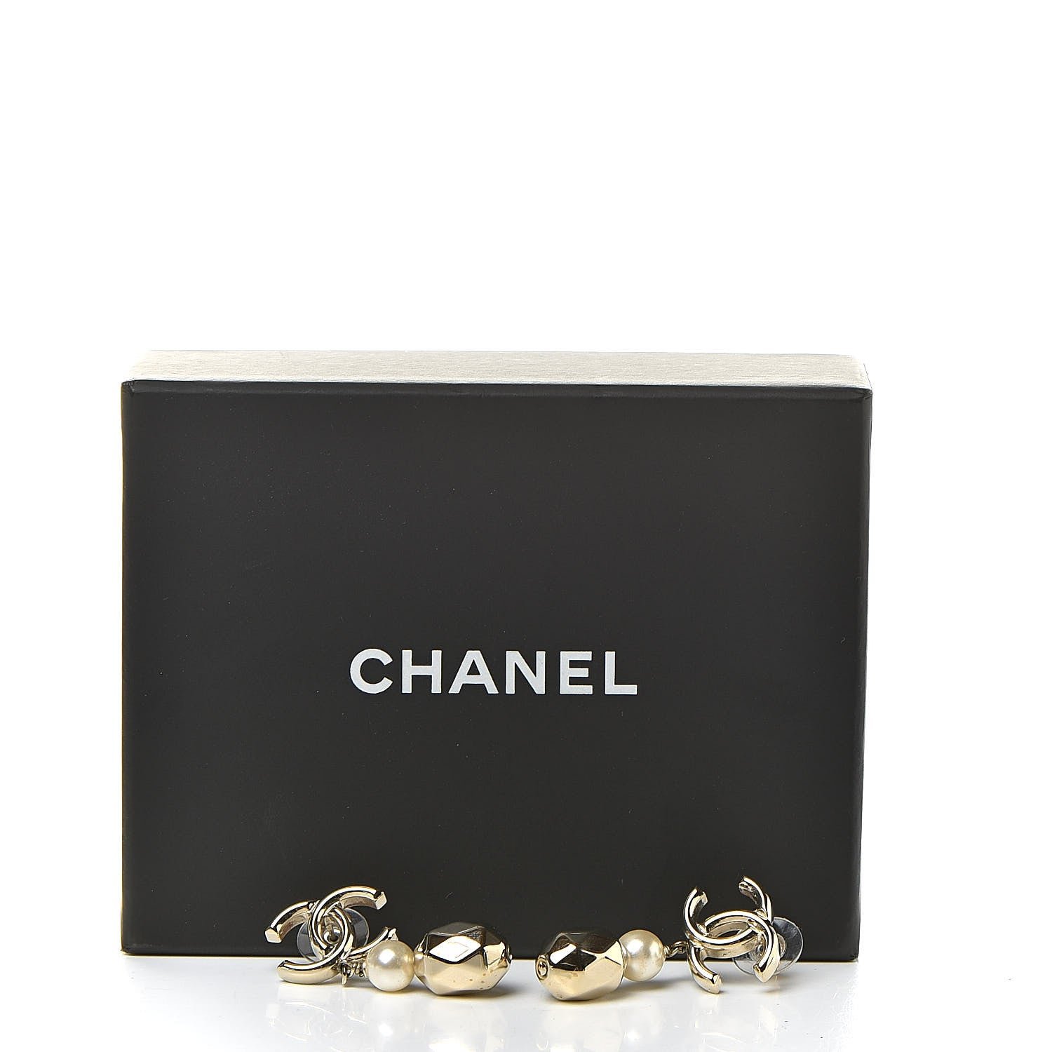 Chanel Metal Bead Pearl CC Drop Earrings Golden Pearly White 5 of 5