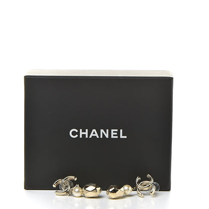 Chanel Metal Bead Pearl CC Drop Earrings Golden Pearly White 5 of 5