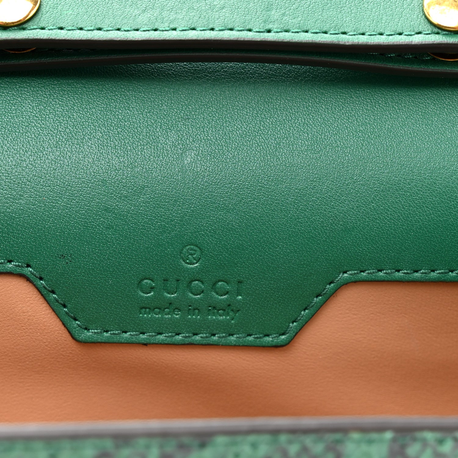 Gucci Snakeskin Mini Diana Bamboo Top Handle Clutch Emerald