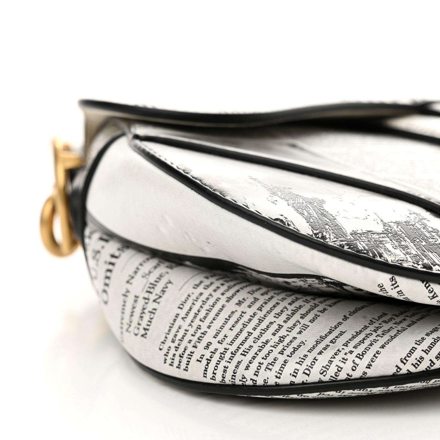 Christian Dior Calfskin Newspaper Printed Saddle Bag With Strap Black White 8 of 13