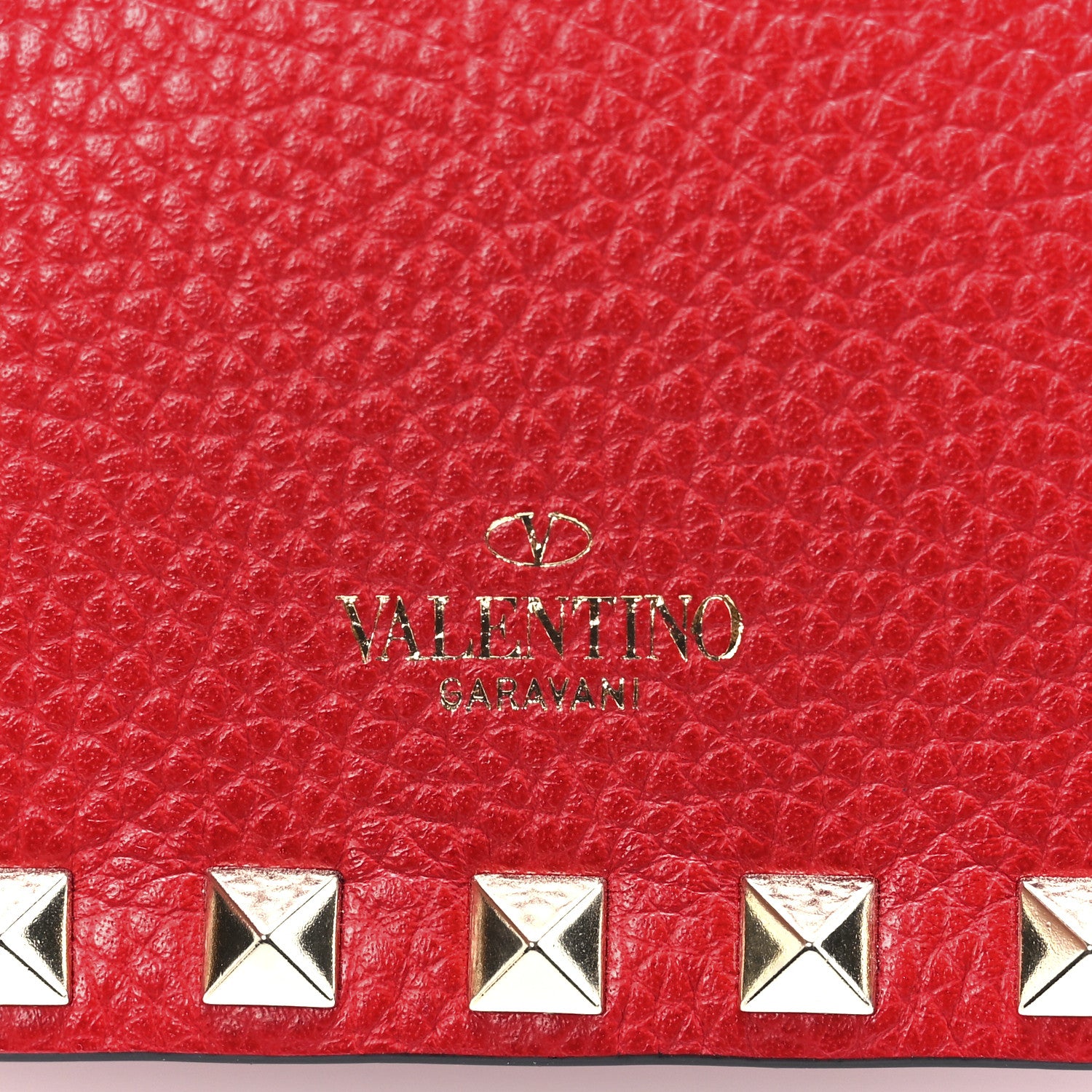 Valentino Garavani Pebbled Calfskin Rockstud Wallet on Chain Rouge Pur 7 of 11