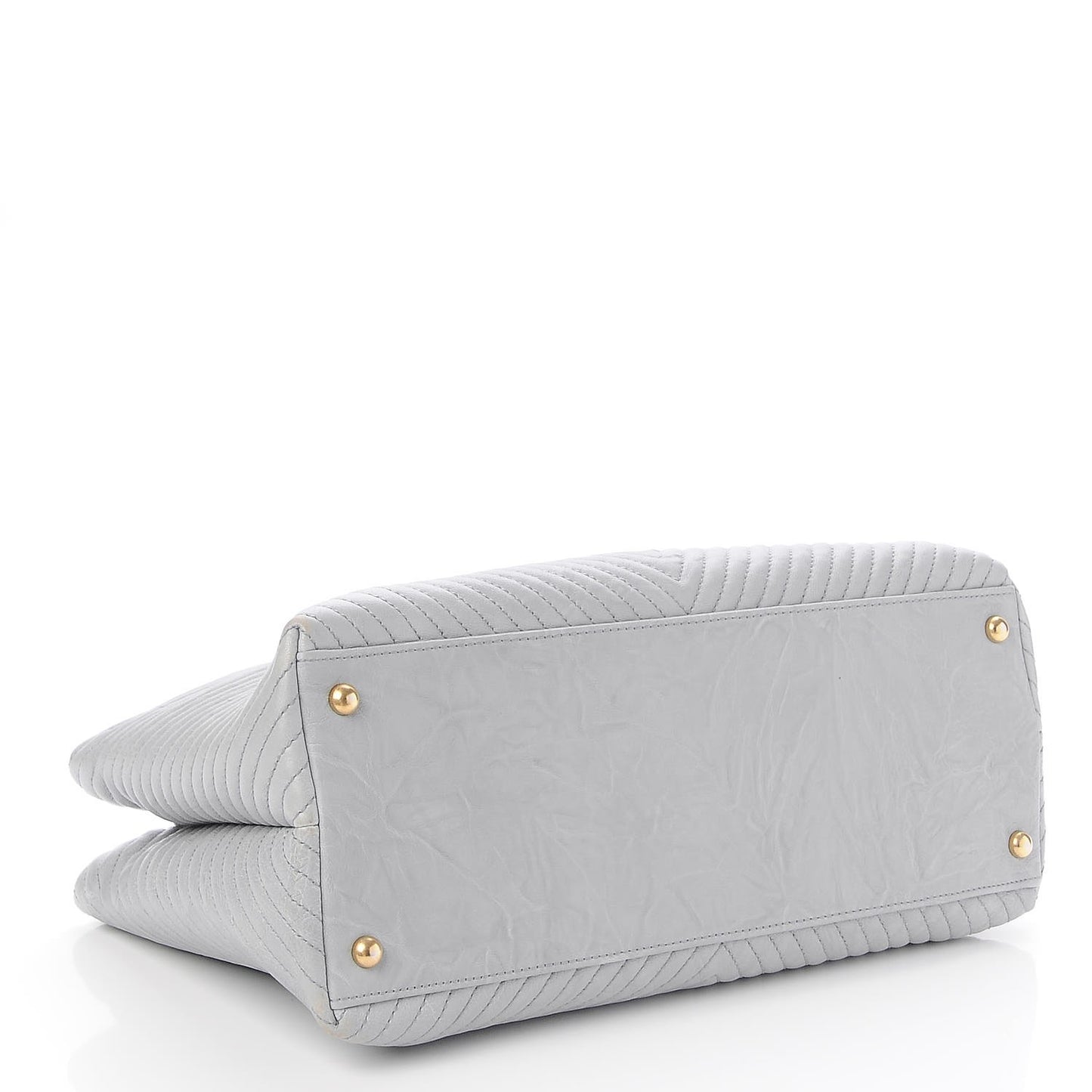 Wrinkled Lambskin Chevron Quilted Surpique Tote Light Gray