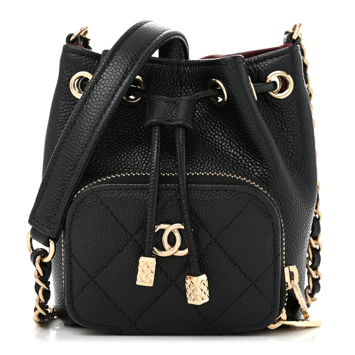 Caviar Quilted Mini CC Pocket Bucket Bag Black