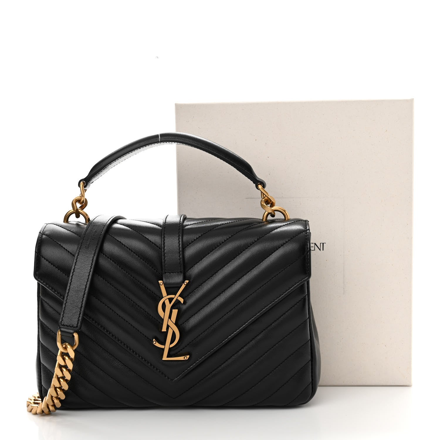 Saint Laurent Sheepskin Matelasse Chevron Monogram Medium College Bag Black 11 of 11