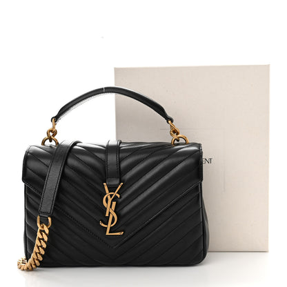 Saint Laurent Sheepskin Matelasse Chevron Monogram Medium College Bag Black 11 of 11