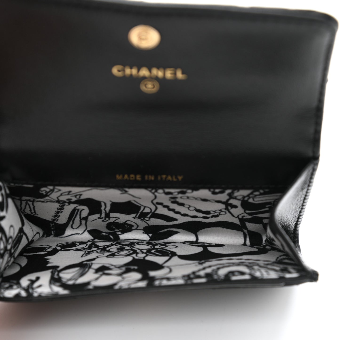 Lambskin Quilted Flap Card Holder Wallet Black