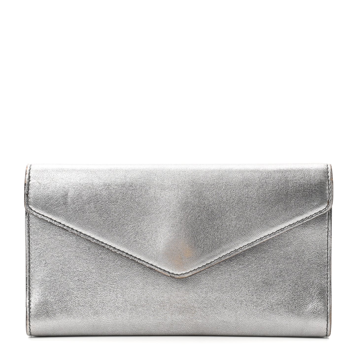 Metallic Calfskin Y-Mail Clutch Silver