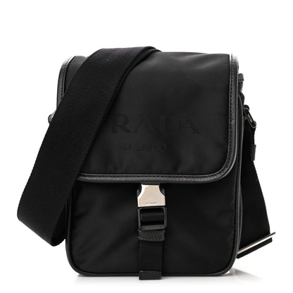 Prada Tessuto Nylon Saffiano Logo Messenger Bag Black 1 of 11