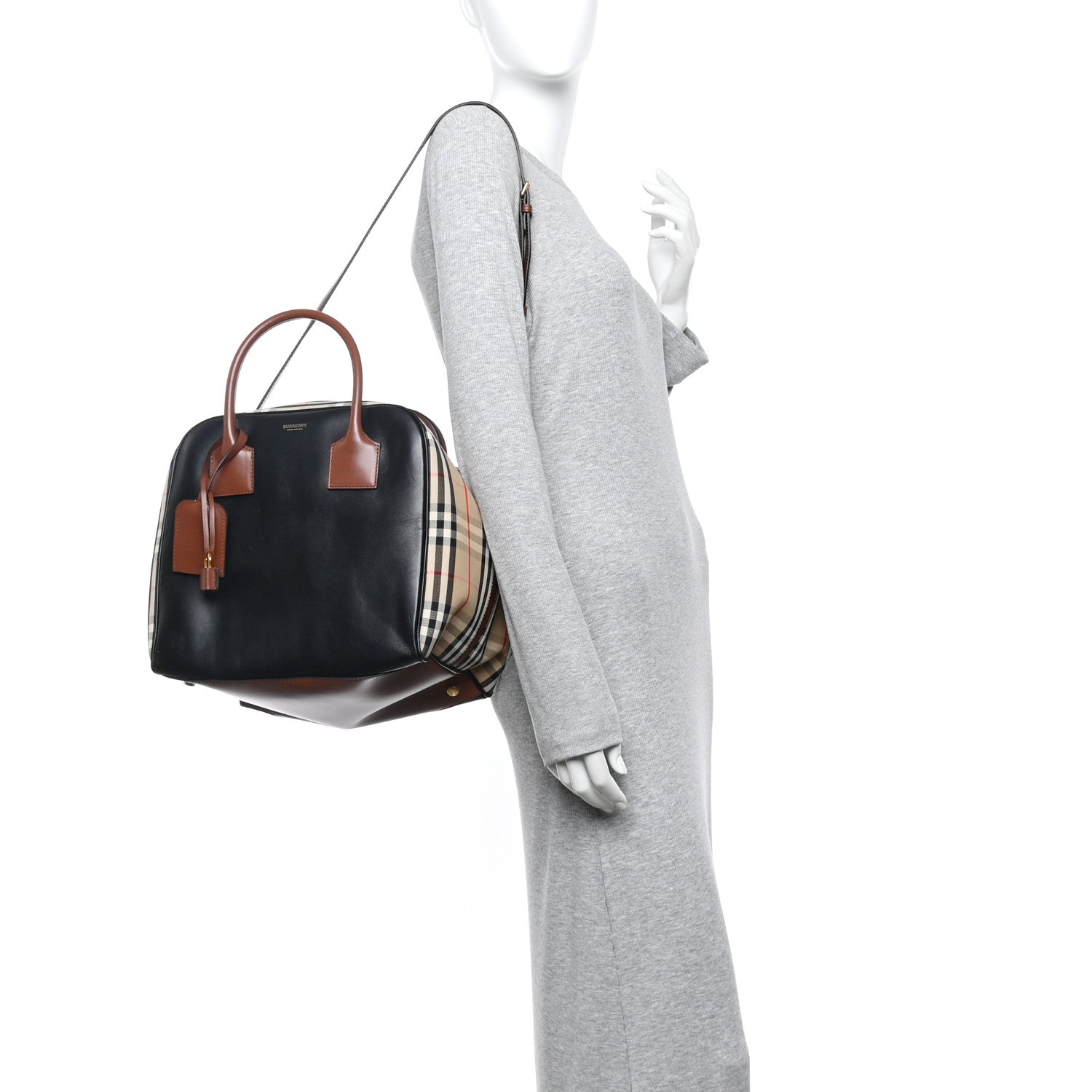 Burberry Smooth Calfskin House Check Medium Cube Bowling Bag