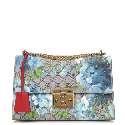 Gucci GG Supreme Monogram Blooms Medium Padlock Shoulder Bag Beige Blue Navy Hibiscus Red 1 of 8
