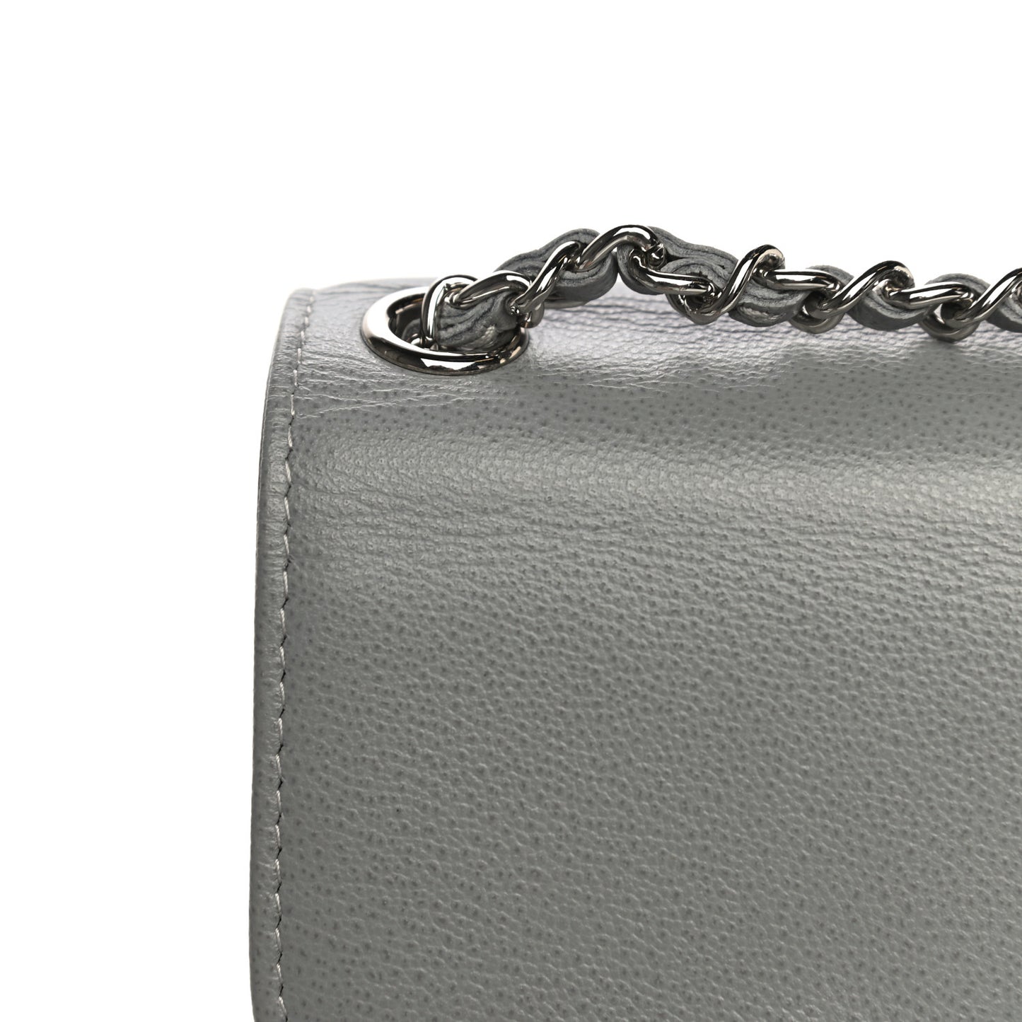 Grained Calfskin Quilted CC Box Clutch With Chain Grey