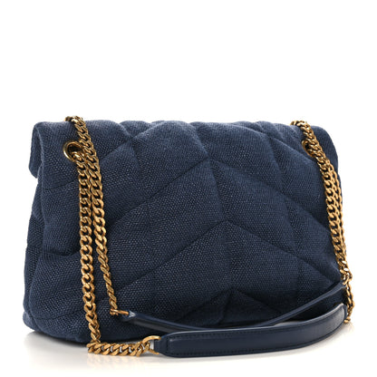 Saint Laurent Canvas Quilted Small Loulou Puffer Monogram Chain Satchel Marine 3 of 15